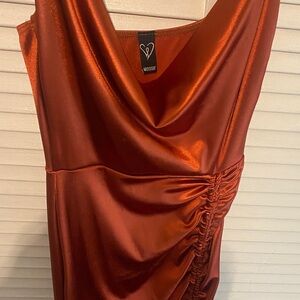 Windsor Women's Asymmetrical Rust Satin Dress